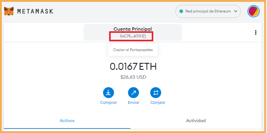 Metamask cuenta principal