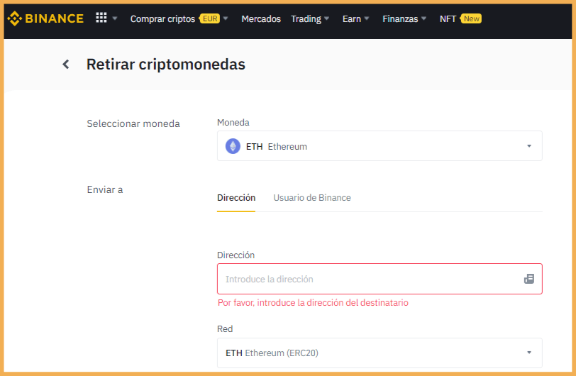 Retirada de Binance a Metamask