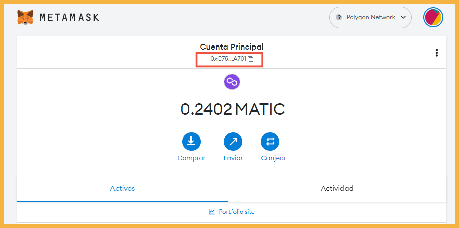 Cuenta principal Metamask