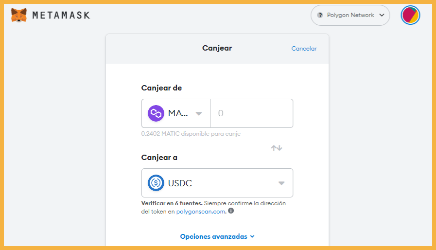 Swap de tokens en Metamask