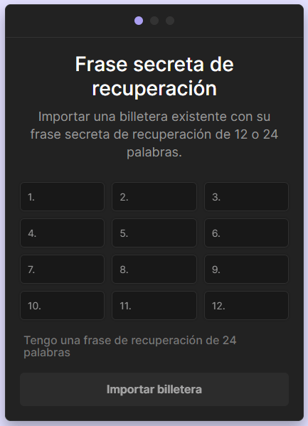 Frase recuperación Phantom Wallet